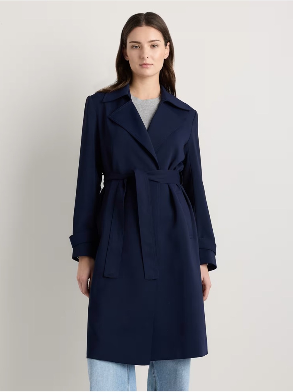 Quince Stretch Crepe Navy Trench Coat